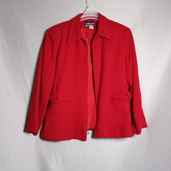 Sag Harbor Women's 100% Pure Wool Full Zip Fully Lined Red Short Jacket Size 18 - Picture 3 of 10